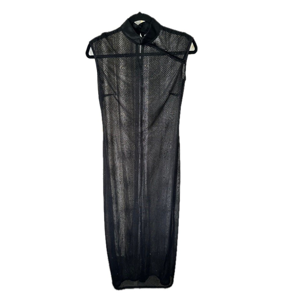 CDC Sheer Mesh Metallic Geometric Semi Evaded Gothic Asian Inspired Midi Dress 6